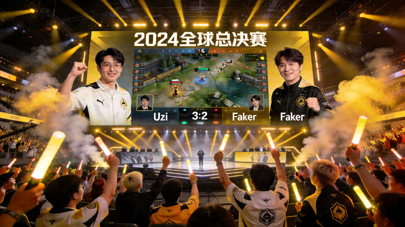 英雄联盟S16赛事现场观众与大型屏幕直播盛况